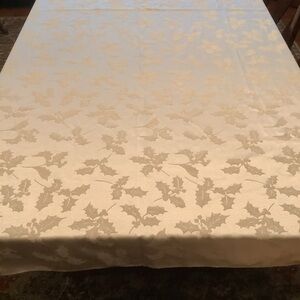 St. Nicholas Square Cream Tablecloth with Holly Pattern